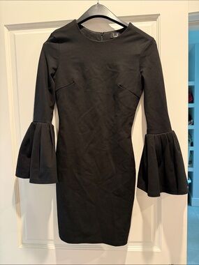 Lulu's Black Long-Sleeve Bell-Sleeve Sheath Dress
